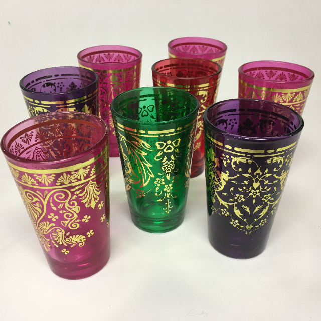 GLASS, 10cm Moroccan Coloured Glass w Gold Detail