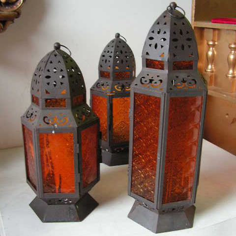 LANTERN, Moroccan - Amber Glass Large