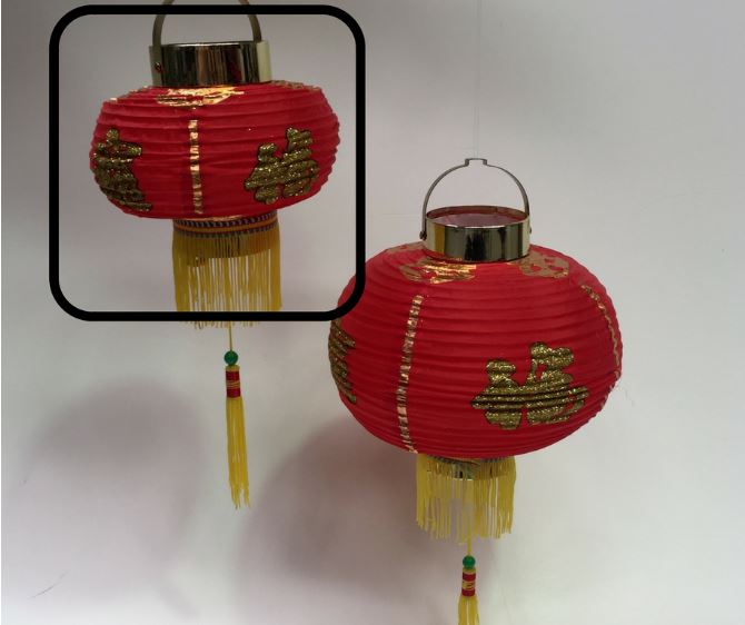 LANTERN, Asian - Chinese Red Silk w Gold Fringe 15cm W (Glitter)