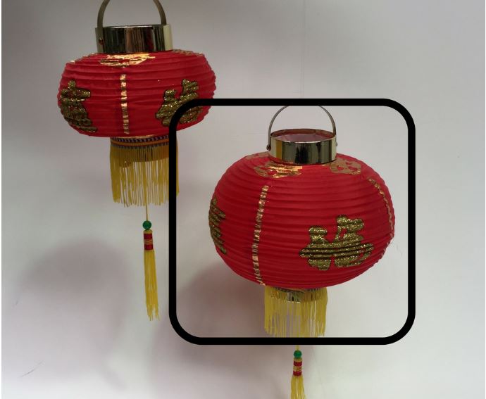 LANTERN, Asian - Chinese Red Silk w Gold Fringe 25cm W (Glitter)