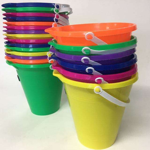 BUCKET, Plastic Beach Assorted Colours 22cm H 