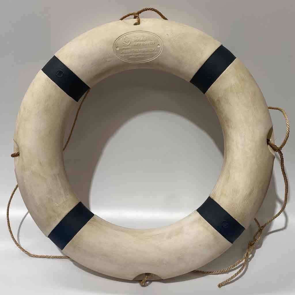 BUOY, Lifering - Vintage White w Navy Blue Bands 70cmD 