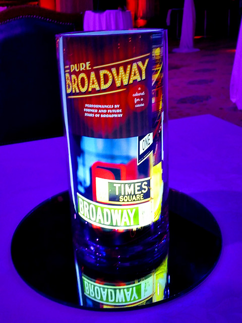 CENTREPIECE - Broadway Cylinder w Battery Led Light on Mirror Base 30cm D