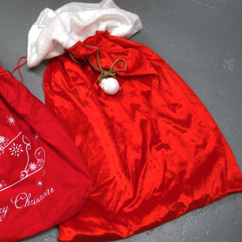 SANTA SACK, Large Red White Velveteen