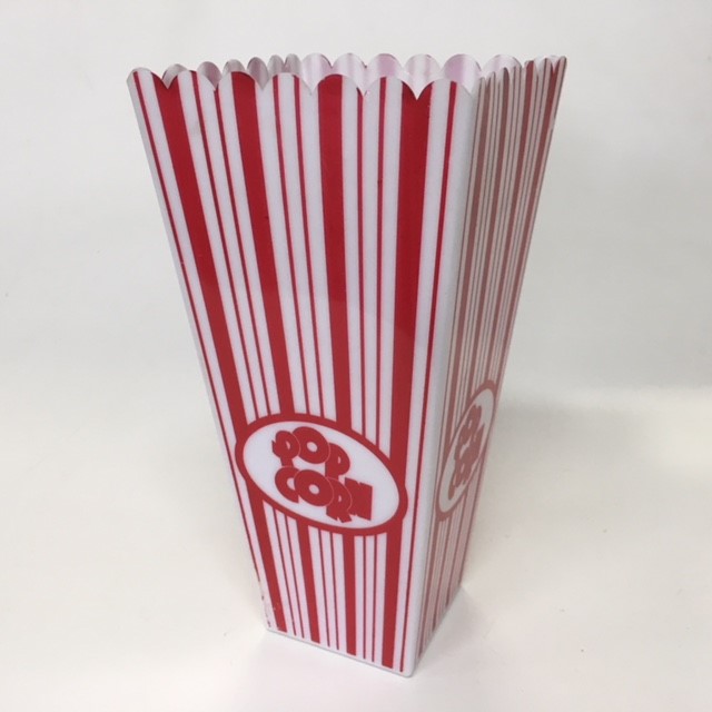 POPCORN, Bucket Square Plastic - Red White Stripe