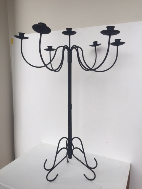 CANDELABRA, Standing Black 7 Arm (Fits Tapered Candles) 80cmH