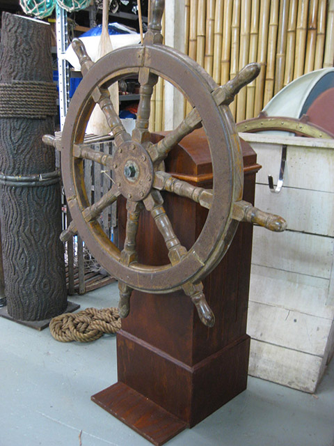 SHIP'S WHEEL, Real Timber Wheel on Stand - 1m Dia x 1.3m High
