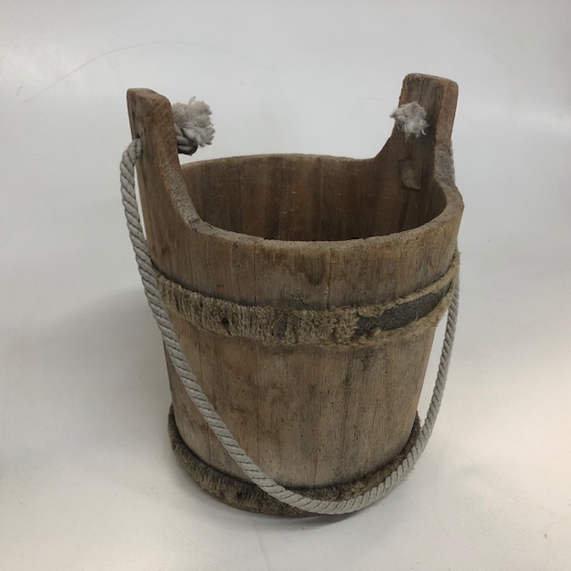 PAIL, Small Wooden w Rope Handle