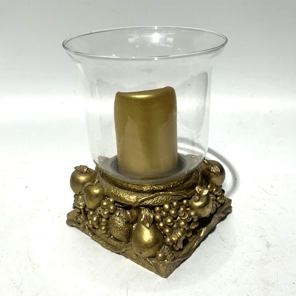 CANDLE HOLDER, Gold Roman Style w Fruit Motifs