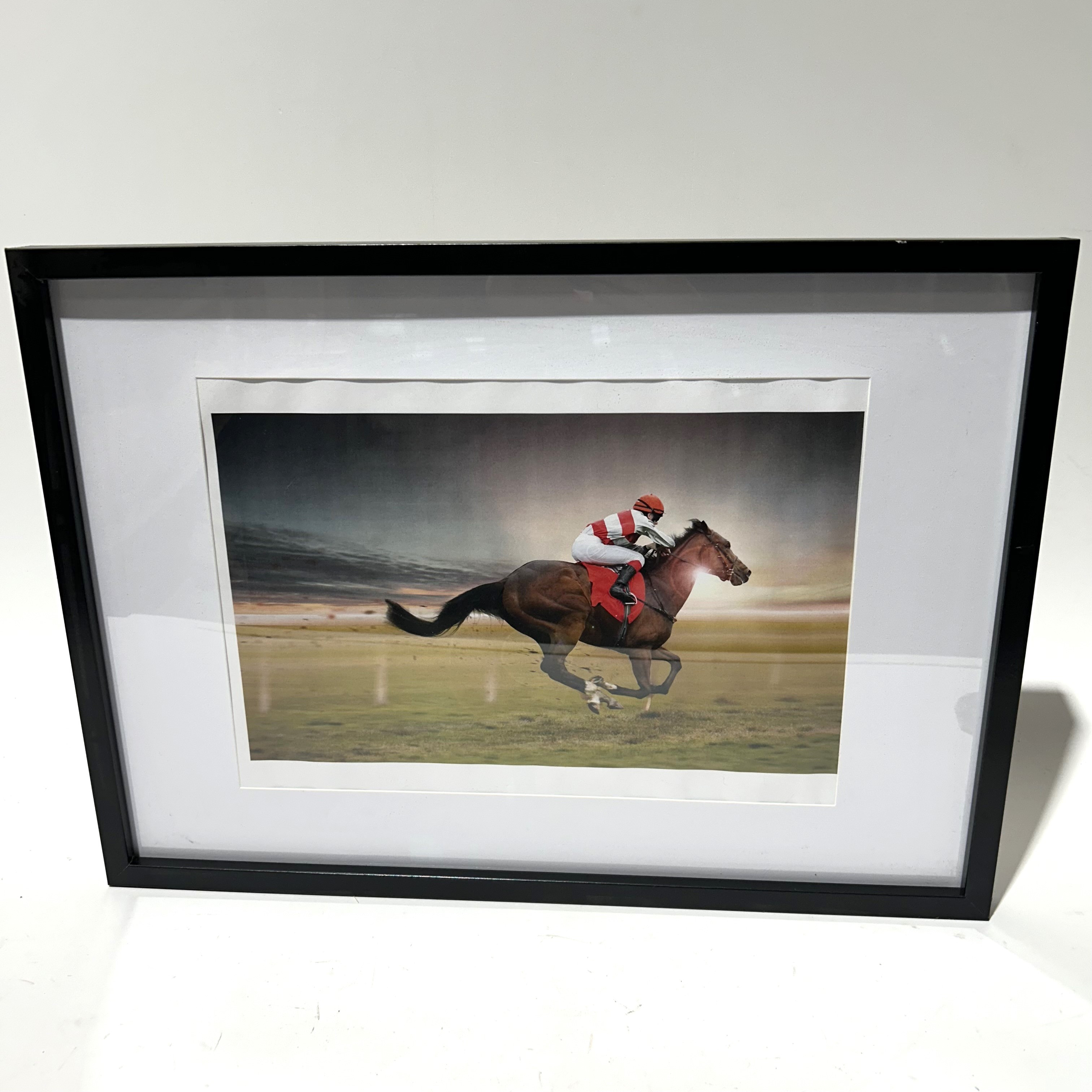 ARTWORK, Horse Racing Print Coloured Single Horse 62cm x 45cm