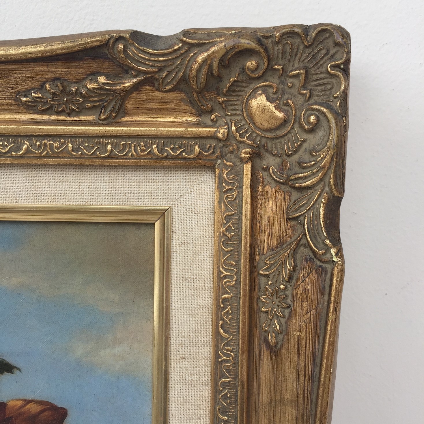 FRAME, Gold Gilt Medium w Canvas Inner & Floral Artwork - 54 x 64cm