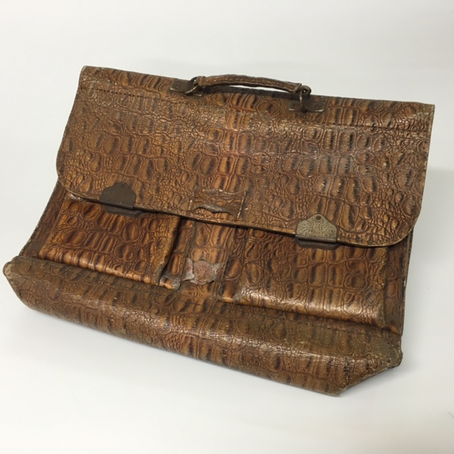 BRIEFCASE, Flap Over - Brown Faux Croc