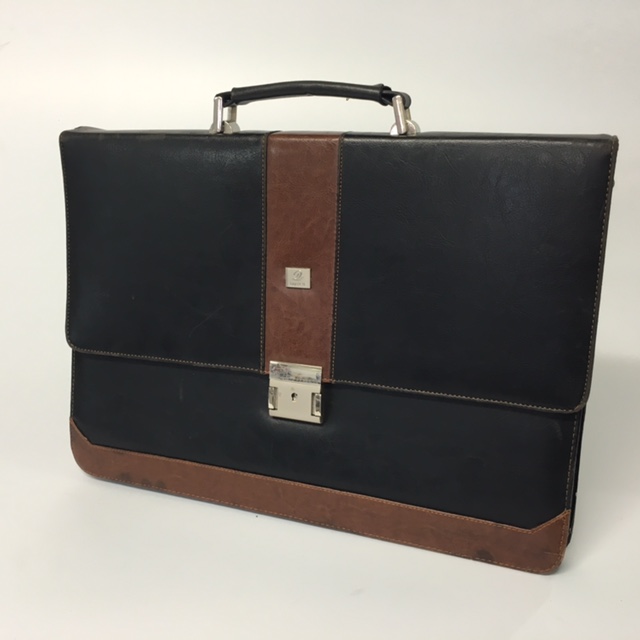 BRIEFCASE, Slimline - Black w Brown Detail