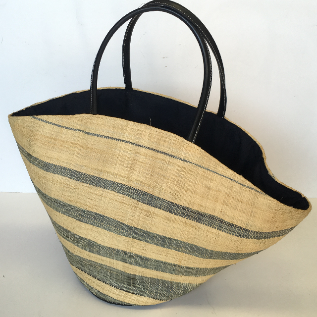 BAG, Ladies Designer - Natural & Blue Stripe