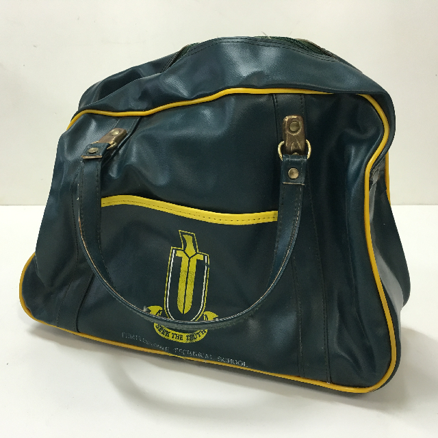 BAG, School Bag - Teal Vinyl Yellow Trim