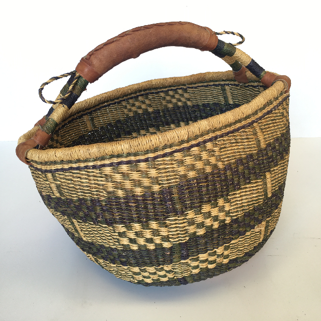 BASKET, Shopping - African Market Style, Natural Brown Stripe