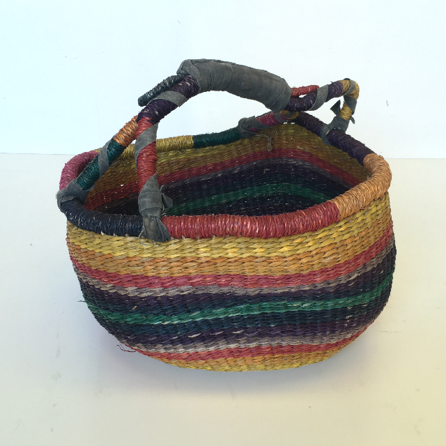 BASKET, Shopping - African Market Style, Multi Colour Stripe