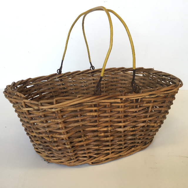 BASKET, Shopping - Wicker w Yellow Handle