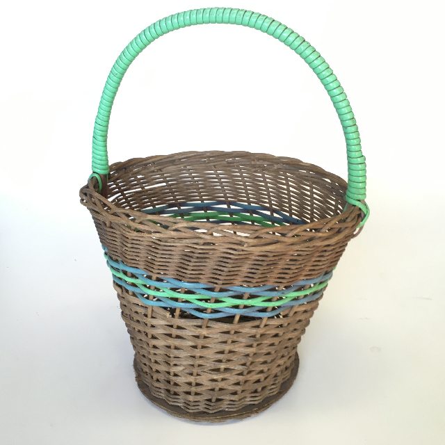 BASKET, Shopping - Vintage w Aqua Detail