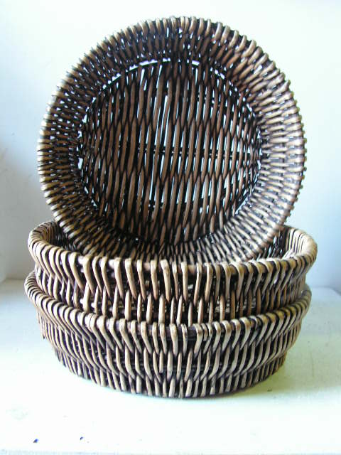 BASKET, Shallow Medium Round Dark Stain 38cm x 10cmH
