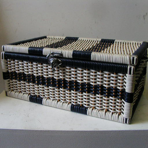 BASKET, Picnic Hamper - 1950s Blue & White Stripe