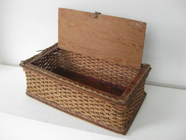 BASKET, Woven Cane Vintage Storage Box 
