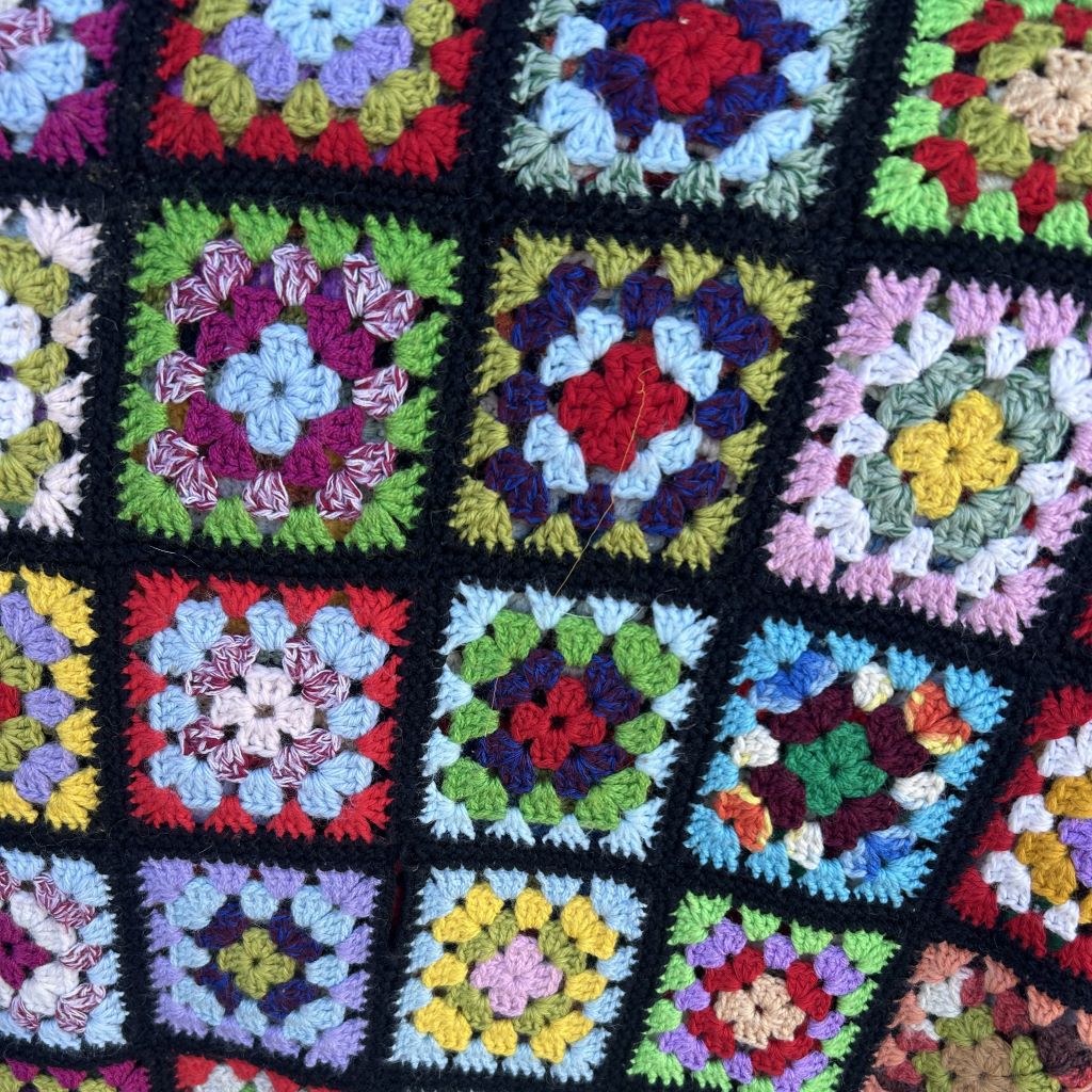 BLANKET (Throw), Crochet 1970 Multicolour Sqaures LARGE