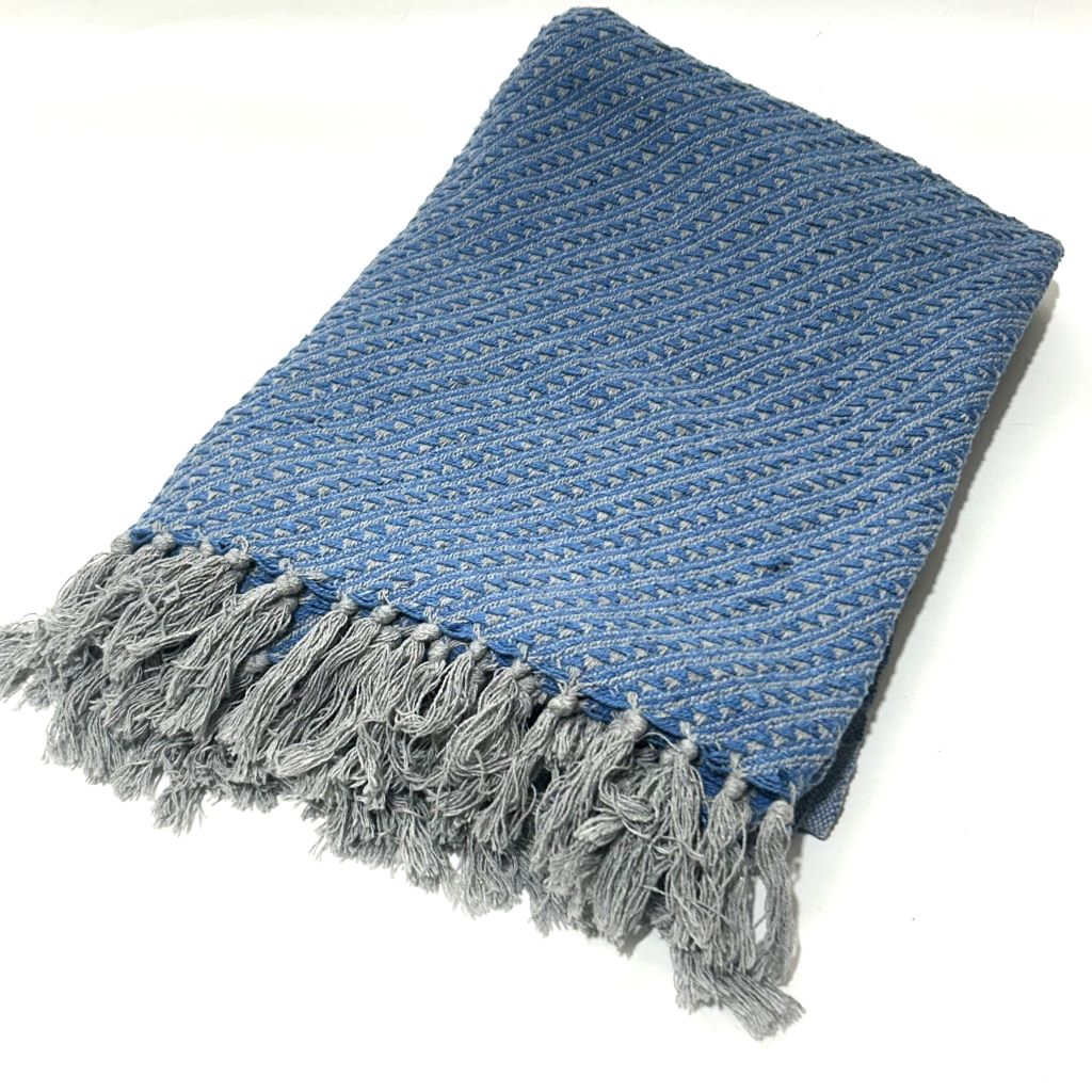 BLANKET, Bedspread - Vintage Blue w Fringe (Double)