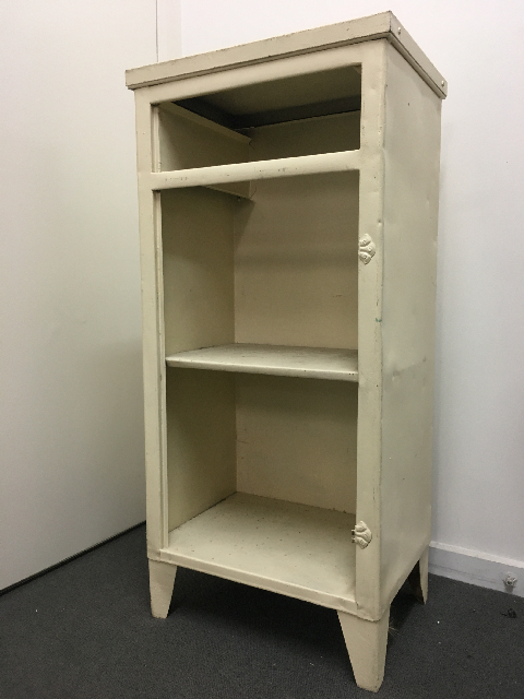 BEDSIDE CABINET, 1940s Cream Metal w Towel Rail