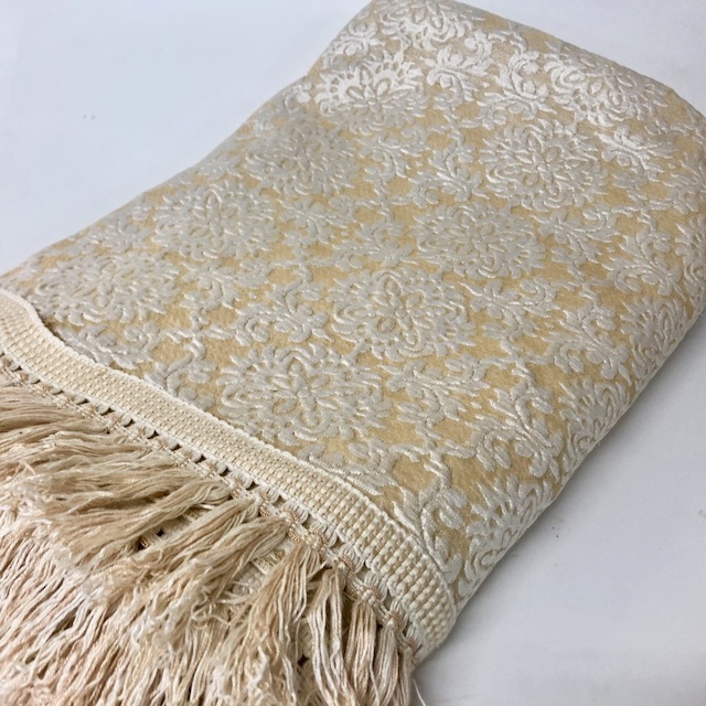 BLANKET, Bedspread - Gold Ivory w Fringe
