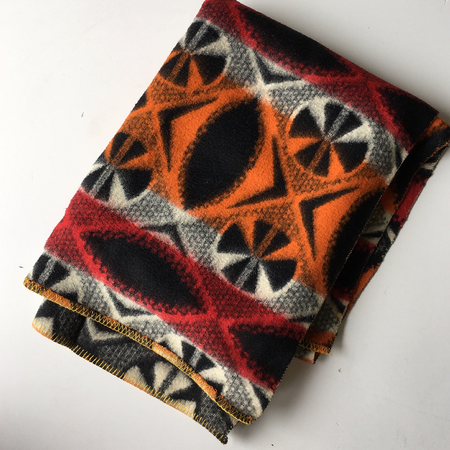 BLANKET (Throw), Red Orange Black Mexican