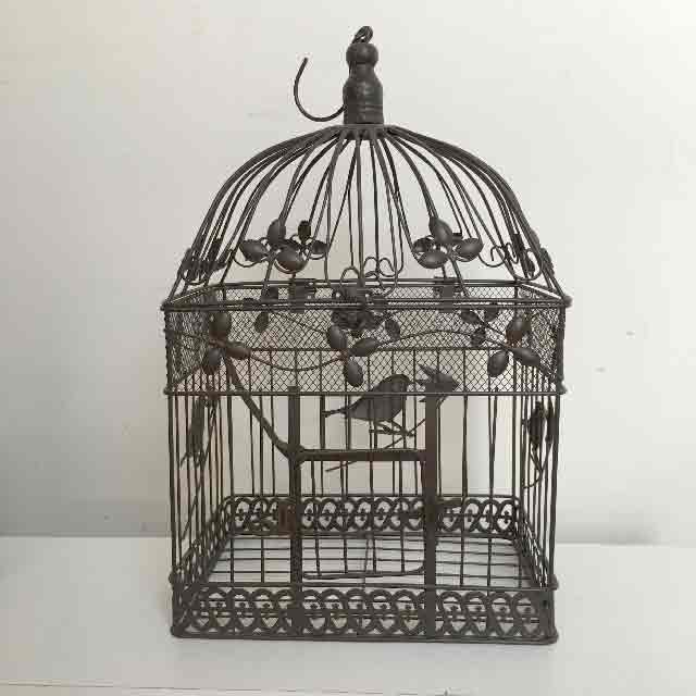 BIRDCAGE, Decorative Brown Metal Rectangular - Large