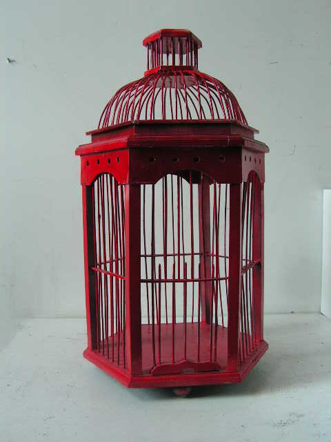BIRDCAGE, Red Wooden Octagonal