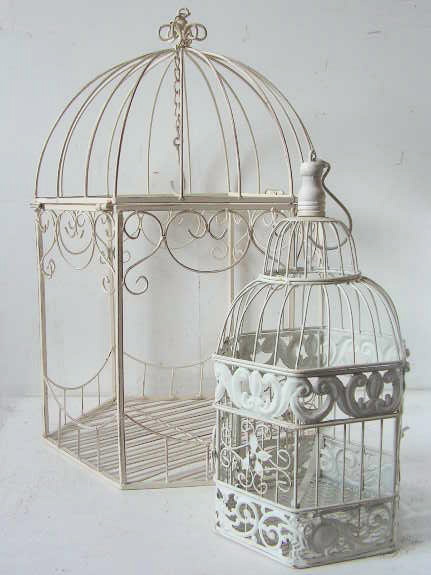 BIRDCAGE, Antique White Metal - Small & BIR0124 - BIRDCAGE, Antique White Metal - Large