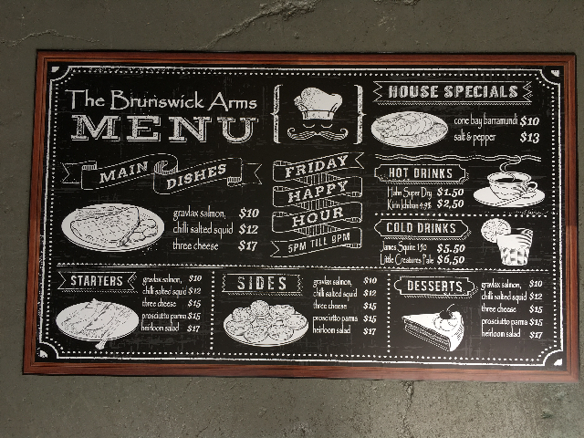 BLACKBOARD, Menu - Brunswick Arms Digital Print 90cm x 1.5m