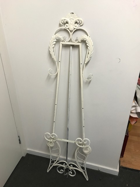 EASEL, Ornate Metal Painted White 1.3m High