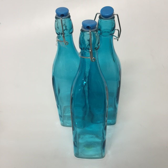 BOTTLE, Blue Glass w Swing Top / BOT0023 - Blue Dimpled