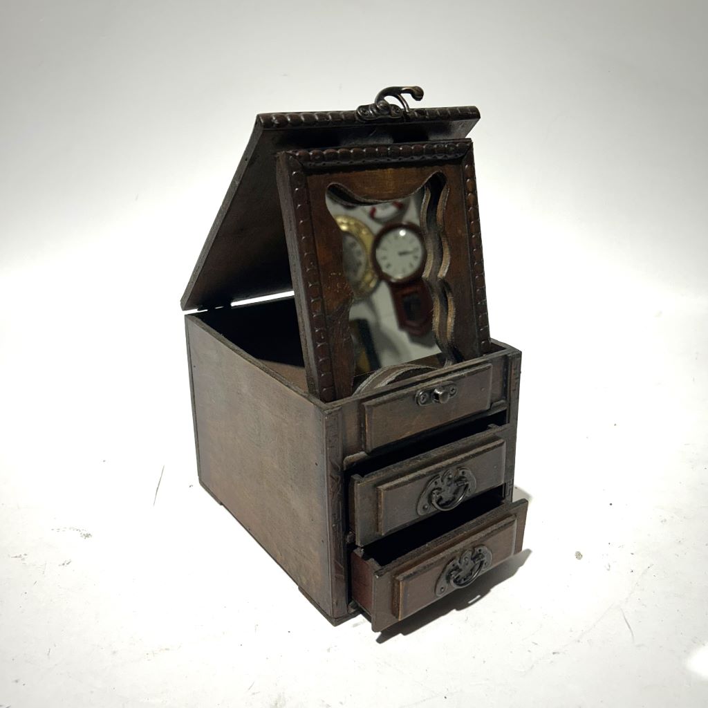 BOX, Decorative Timber Jewellery Box with Mirror 14cm x 19cm x 14cmH