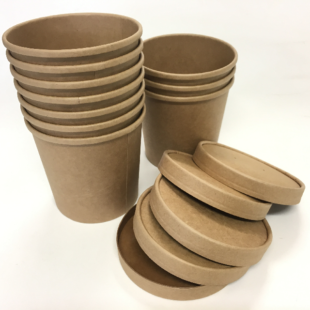 TAKEAWAY SOUP CONTAINER, Brown Cardboard Tub w Lid