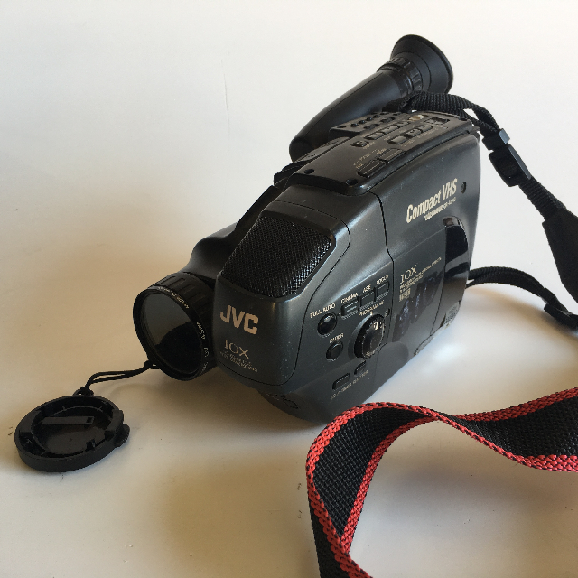 VIDEO CAMERA, Black JVC 10X - Compact VHS w Red Black Strap