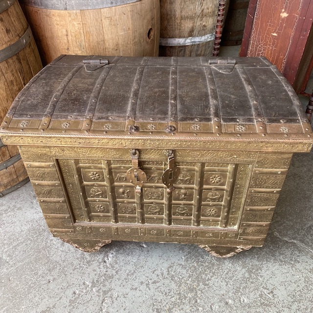 CHEST, Indian Pressed Metal - Gold 118 x 55 x 57cm H
