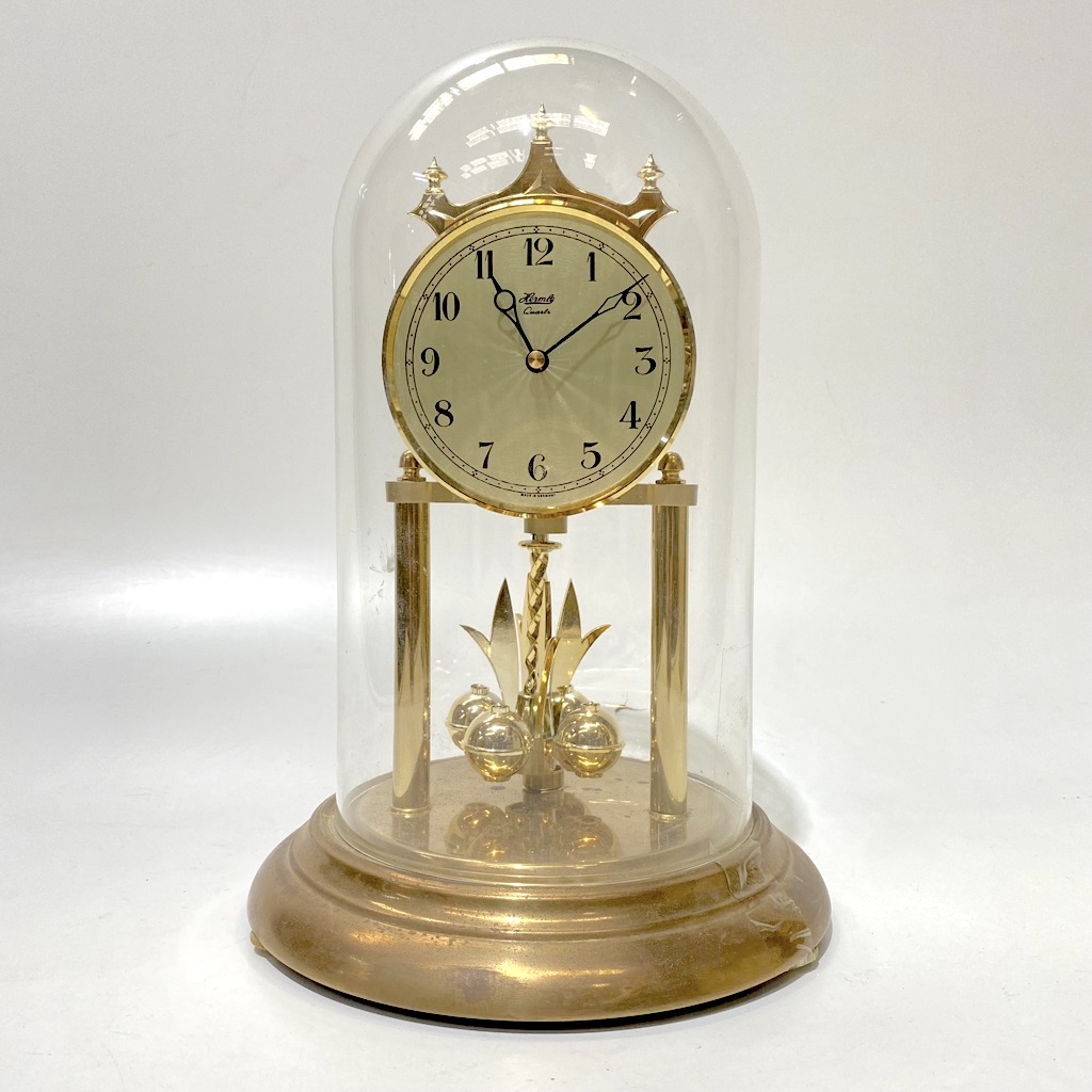 CLOCK, Mantel Clock - Gold w Glass Dome 30cmH