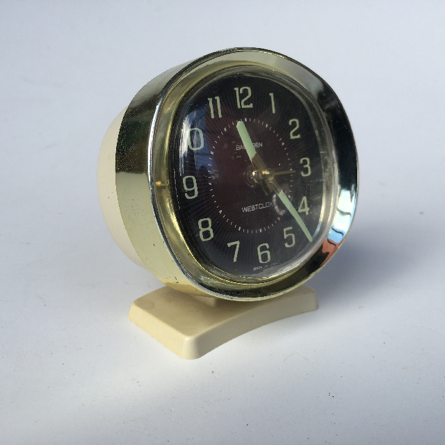 CLOCK, Alarm - Small Gold Westclox with Brown Face