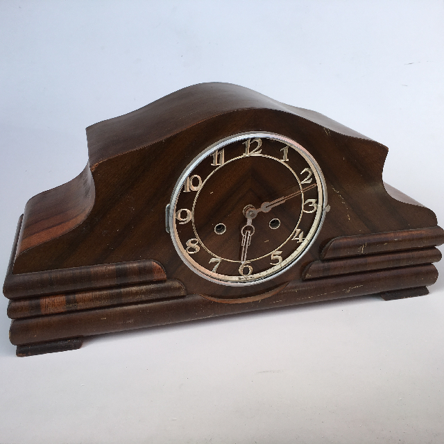 CLOCK, Mantel Clock - 1930s Dark Timber (No Glass)