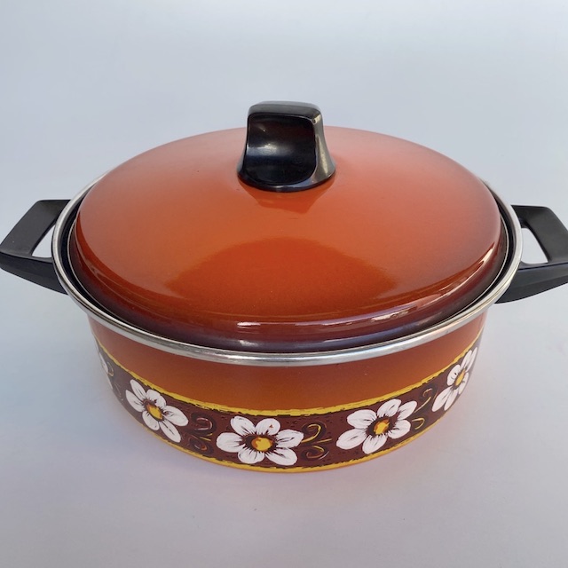 POTS n PANS, Patterned Orange Brown Floral Stock or Casserole Dish