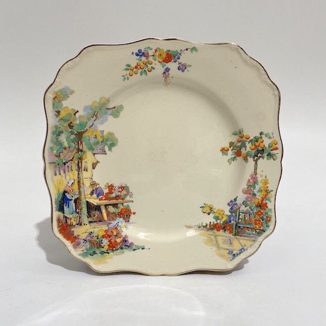 PLATE, Vintage Square Sandwich Plate - Cottage Garden