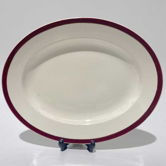 PLATTER, White w Burgundy Rim