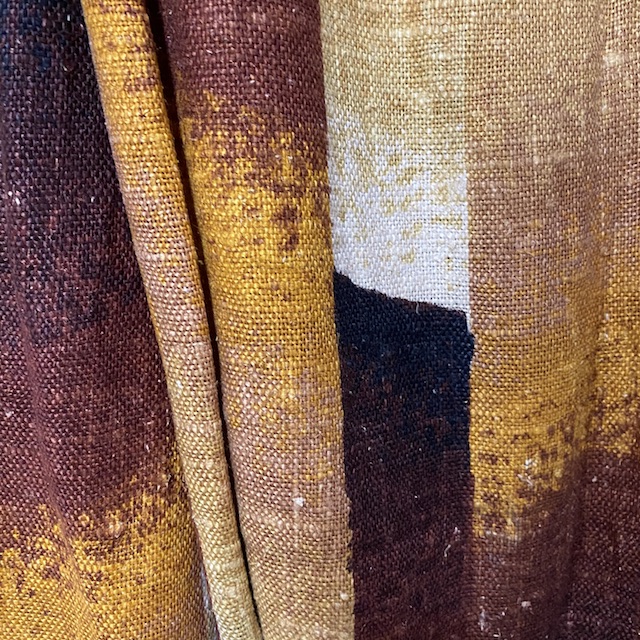 CURTAIN, Brown Linen Abstract 110cm 230cmD
