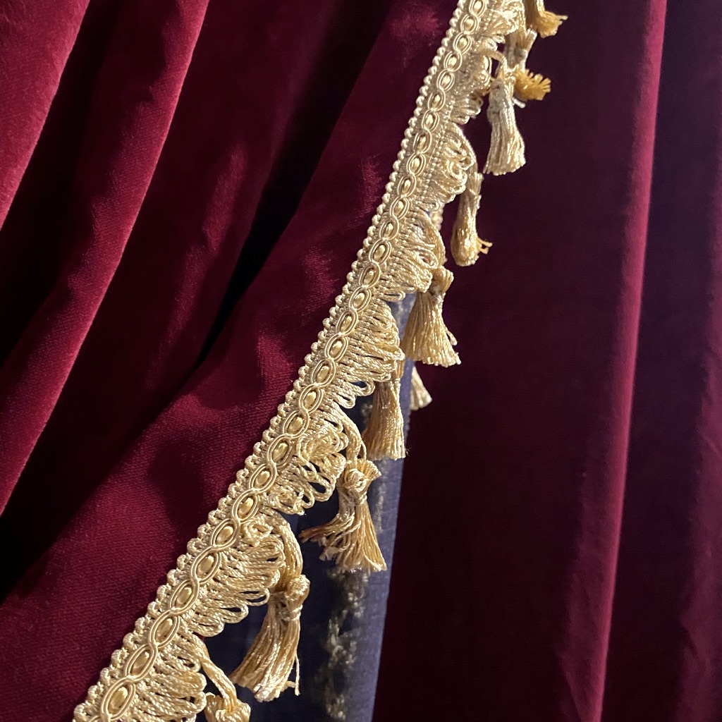 Red Velvet Curtains With Gold Fringe at Marvin Wolbert blog