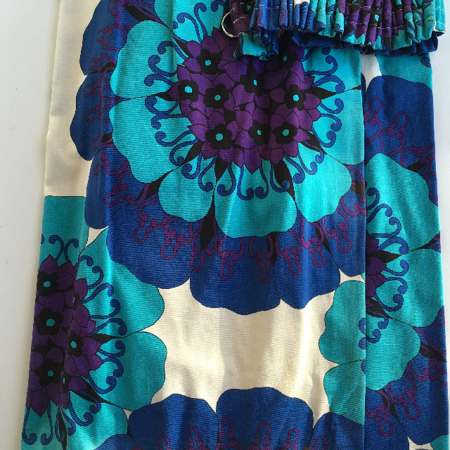 CURTAIN, Pair 1970s Blue Purple Flowers